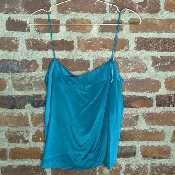 NWT Vintage Condor‎ 100% Silk Teal Spaghetti Strap Tank Top - Picture 1 of 9